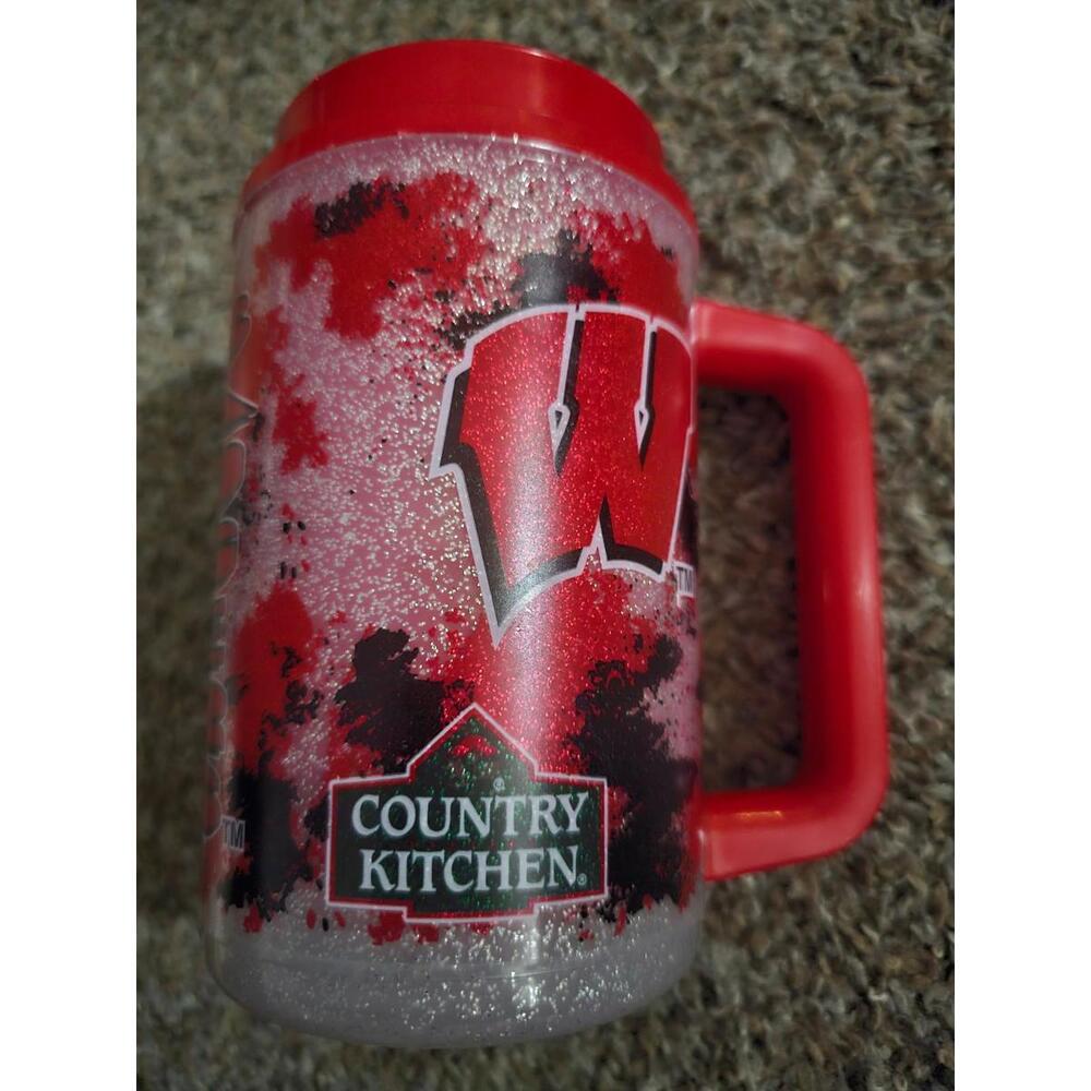 Vintage Wisconsin Badgers Glitter Whirley Thermo Travel Mug Country Kitchen Red